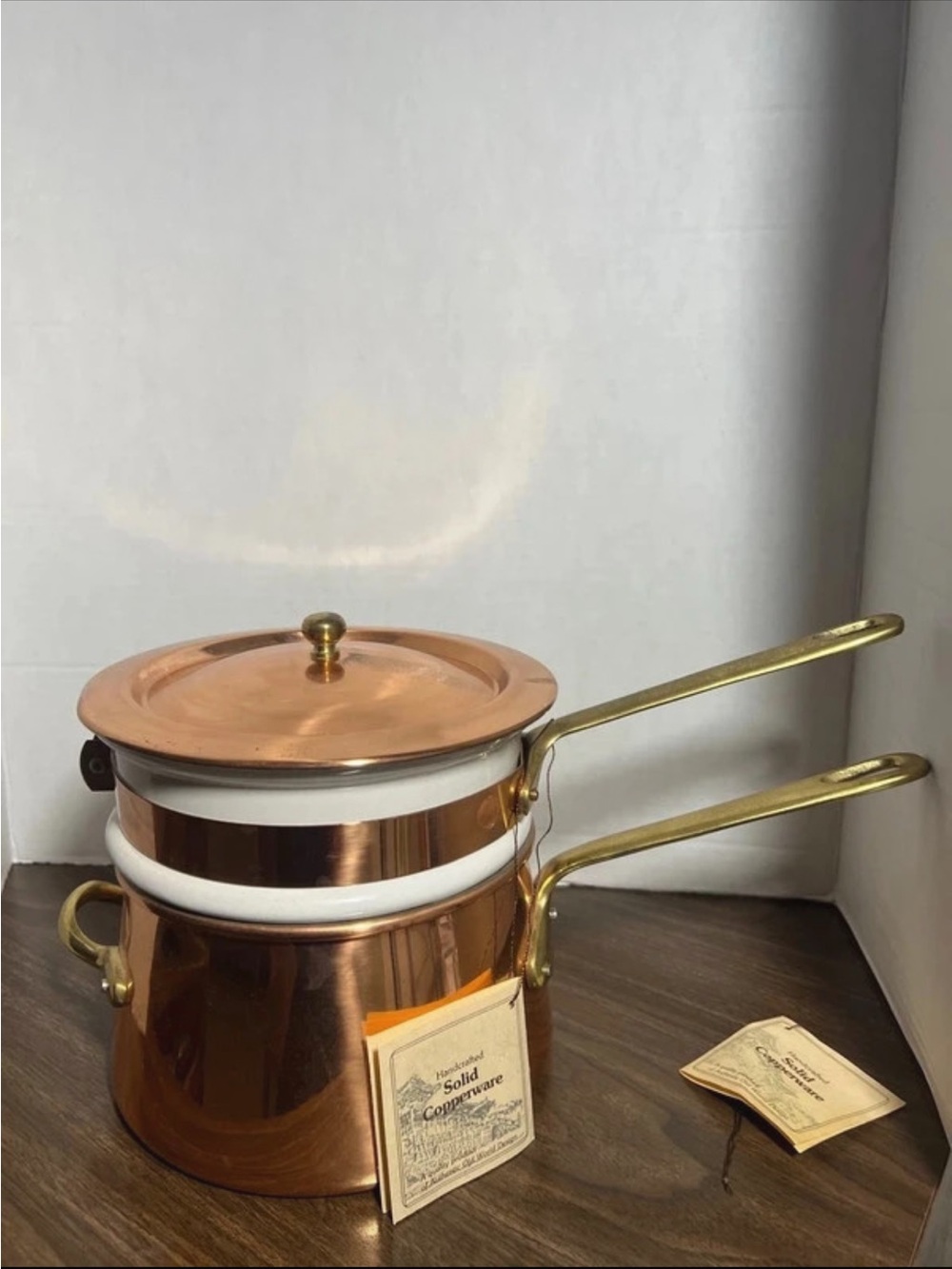 Solid Copper Double Boiler Saucepan - Copper